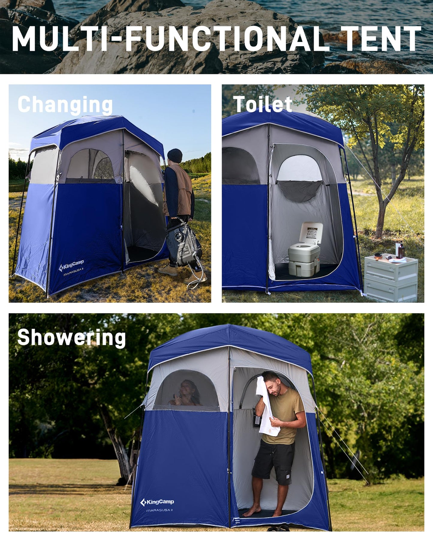 KingCamp Shower Tent, Portable Privacy Tent Outdoor Camping 1/2 Room Toilet Tents with Shower Bag & Dressing Room for Travel Beach Tailgate