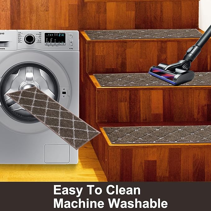 BEQHAUSE Non Slip Stair Treads - Machine Washable, Soft Stair Carpet Treads for Wooden Steps, 28inX9in, 15PCS, Brown
