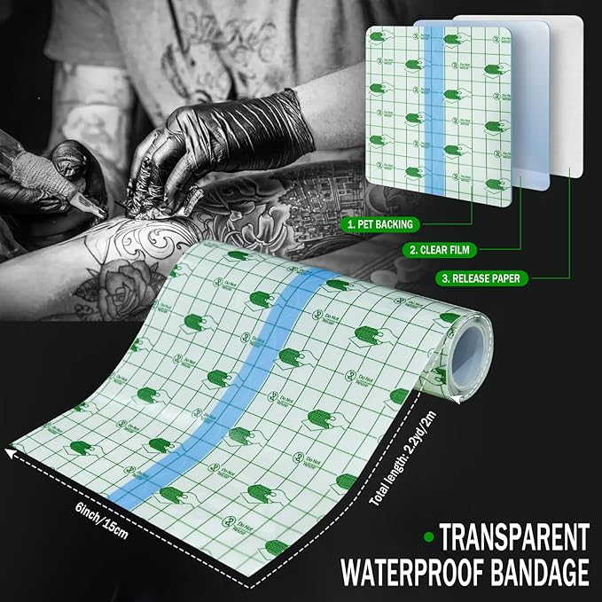 Second Skin Tattoo Cover Tattoo Aftercare Bandage Transparent and Waterproof for Medium and Large Tattoos Initial Healing (Roll 6 in x 2.2 yd)