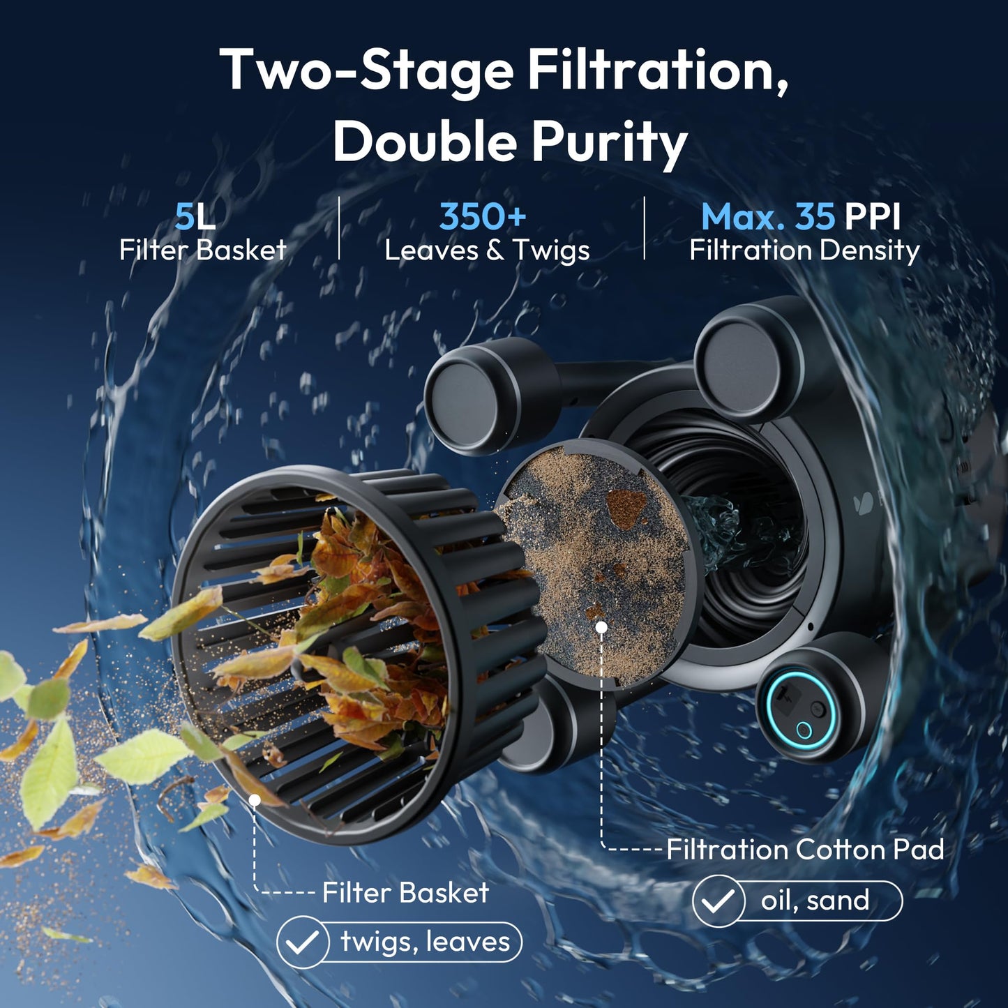 BUBLUE F10 Robotic Surface Skimmer, Pool Cleaner with Powerful Suction, Dual Motor, 5L Filter, Dual Cleaning Modes,App Control,One-Tap Docking, AI Navigation, Ideal for In-Ground & Above-Ground Pools