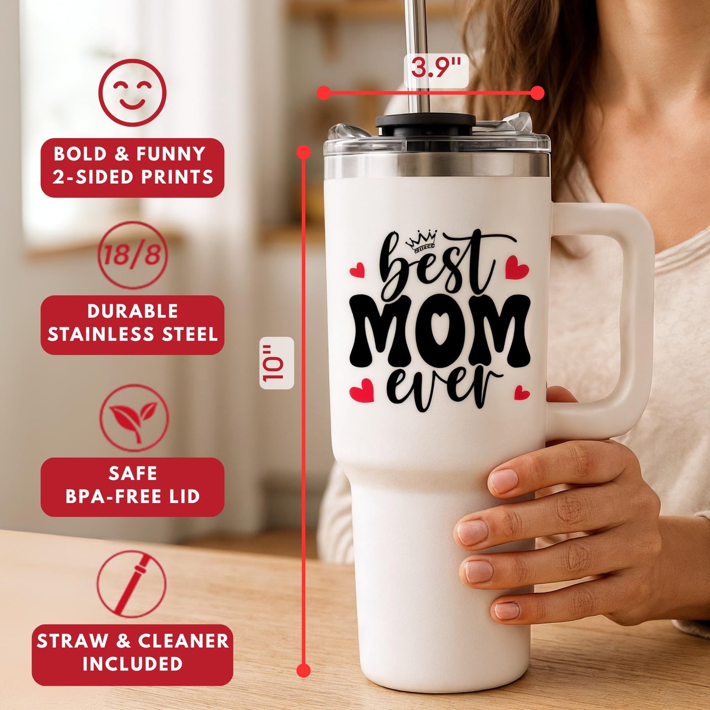 Vivulla68 Best Mom Ever Tumbler With Handle 40oz, Mommy Coffee Mug, Mama Tumblers, Momma Gift Ideas, Funny Birthday Present For Her, Cute Mother Day Gift Tumbler, Mom Cup