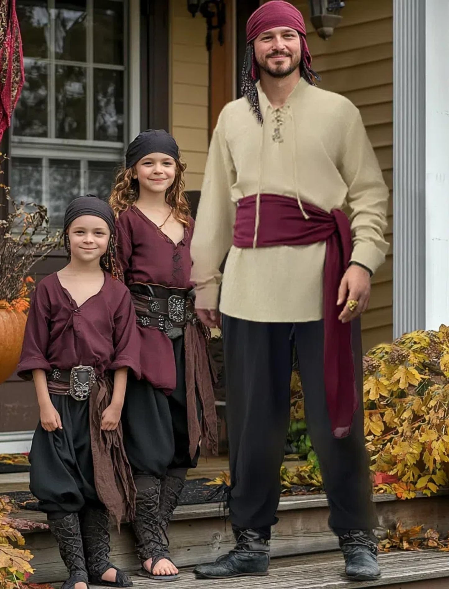 Verceco Mens Pirate Costume Outfit Renaissance Costume Men Medieval Outfit With Pirate Pants Shirts Sash Accessories Khaki Large