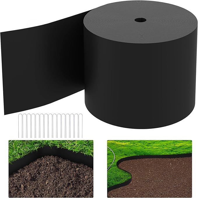 Watayo 50 FT Grass Barrier Landscape Edging Coil - 5 inch Depth Terrace Board Edging - Flexible Garden Bed Weed Barrier for Lawn Area Driveway Path Sidewalk