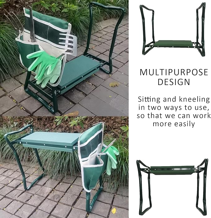CNHZ FLOURISH Garden Kneeler and Seat Heavy Duty - Foldable Kneeling Stool with Large Tool Pouch & Storage Bag, Space-Saving, Ideal Gift for Gardeners, Seniors & Parents