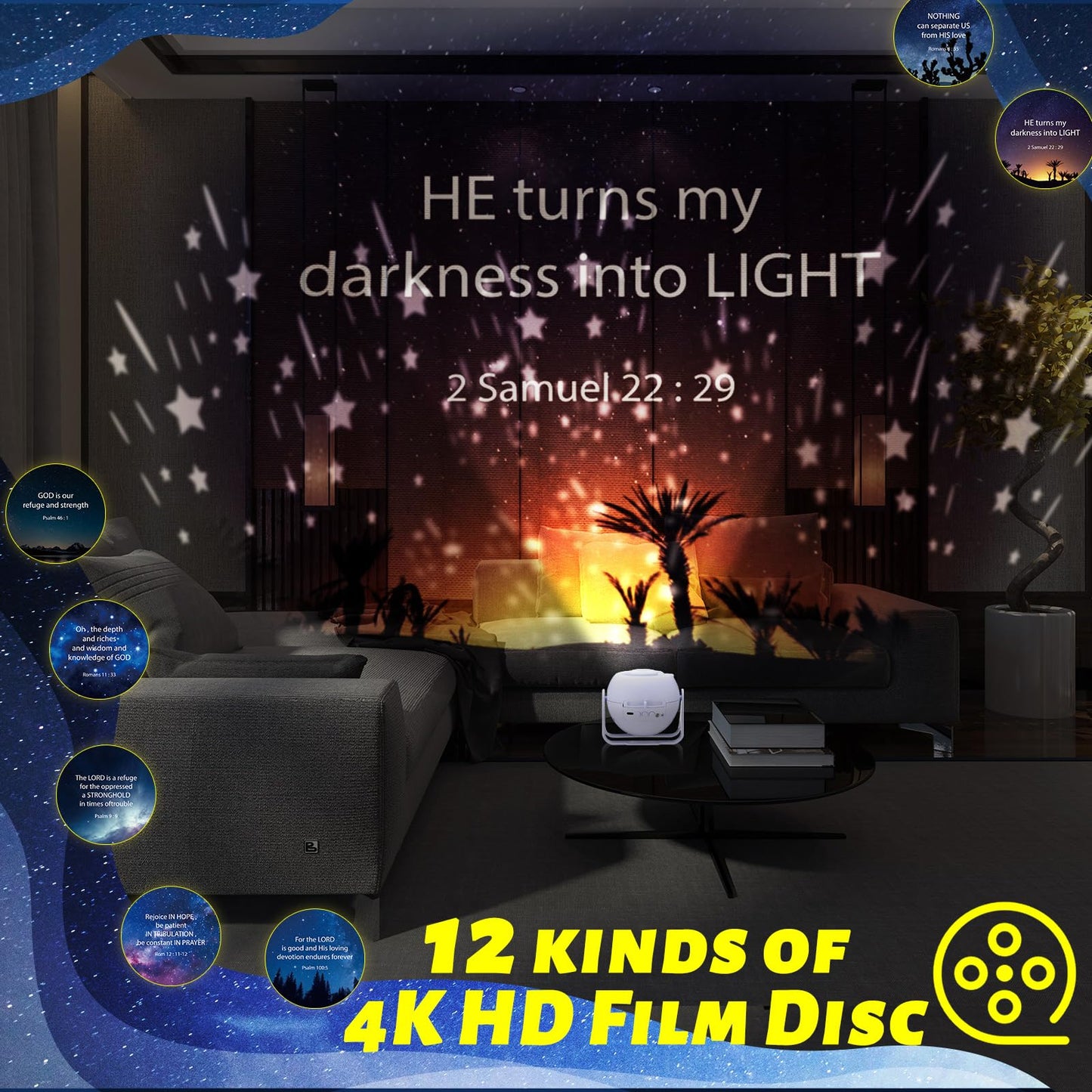 Aurelema Bible Verses Projector Galaxy Projector Includes 12 Interchangeable Christian Discs Night Light Set Project Religious on Walls or Ceilings for Gift(Bible)