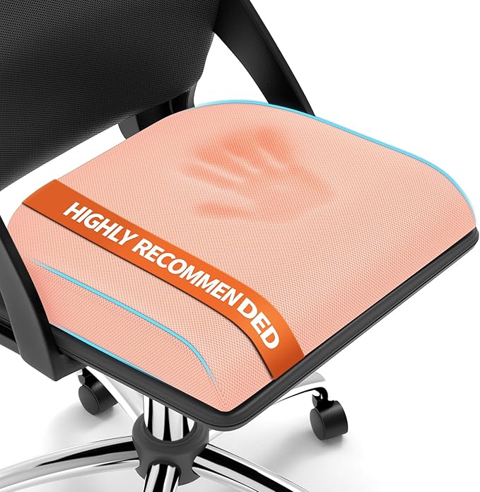 TranquilRelax Large Seat Cushion, Memory Foam Cushion for Long Sitting Hours on Office Chair, Home & Car, Non-Slip Chair Pad for Relieving Back & Sciatica & Hip & Coccyx Pain (Pink)