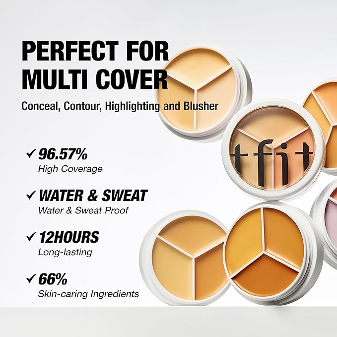 Multi-Use Pot Concealer - Triple Palette | High-Pigmented, Full Coverage & Crease-Proof | Korean Concealer for Dark Circles, Redness & Blemishes (B01 Corrector, 0.52 Oz)