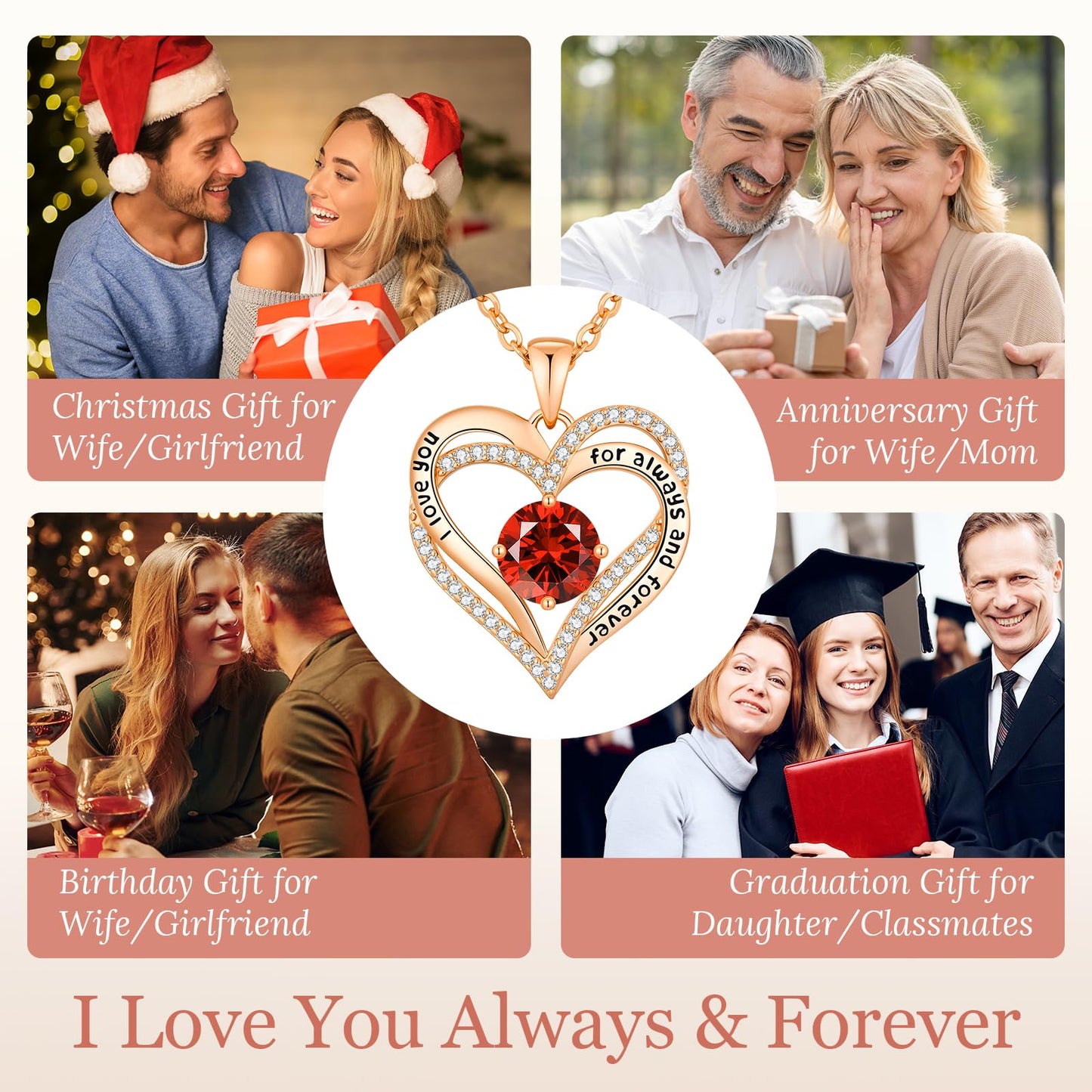 CDE Forever Love Heart Necklaces for Women, Mom, Girlfriend, Wedding Anniversary Birthday Mother Day Gift for Wife Girlfriend Jewelry with Birthstone Pendant