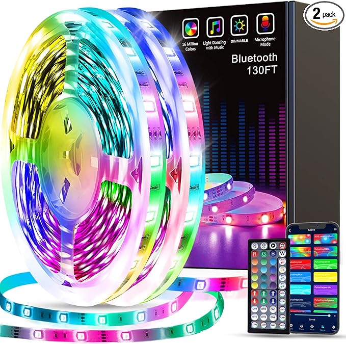 Tenmiro Led Strip Lights 130ft (2 Rolls of 65ft) Smart Light Strips with App Control RGB Led Lights for Bedroom，Music Sync...