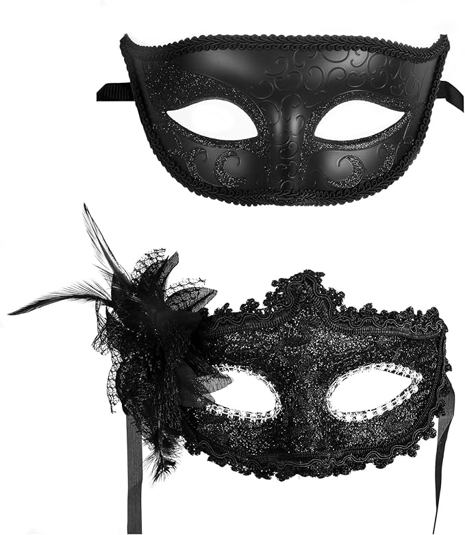 ZbFwmx Couple Masquerade Mask Set - Black Costume Masks for Women & Men - Cosplay & Party Masquerade Ball