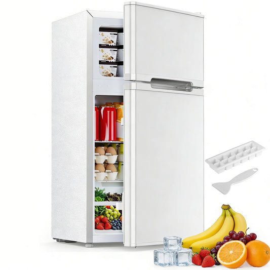 Electactic 2.5 Cu.Ft Mini Fridge with Freezer, Double-Door Compact Refrigerator, Adjustable Glass Shelves, Mechanical Thermostat & Built-in Casters, Space-Saving for Apartment/Dorm/Office, White