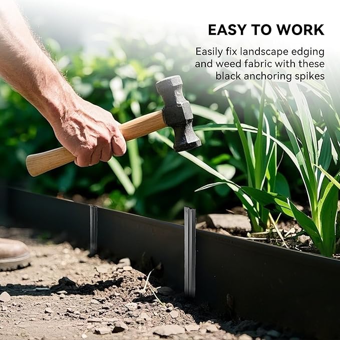 Worth Landscape Edging Stakes, 26Pcs 12Inch Corrugated Metal Garden Stakes Steel Bender Board Anchoring Spikes, Black