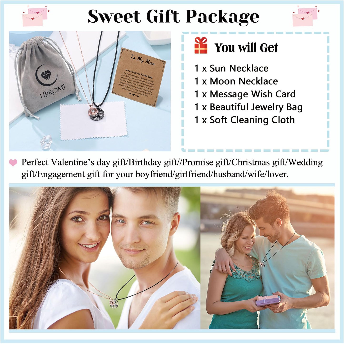 UPROMI To My Man Necklace Gifts for Husband from Wife Birthday Ideas Anniversary Sweetest Valentines Christmas Easter Gifts for Him Boyfriend Unique