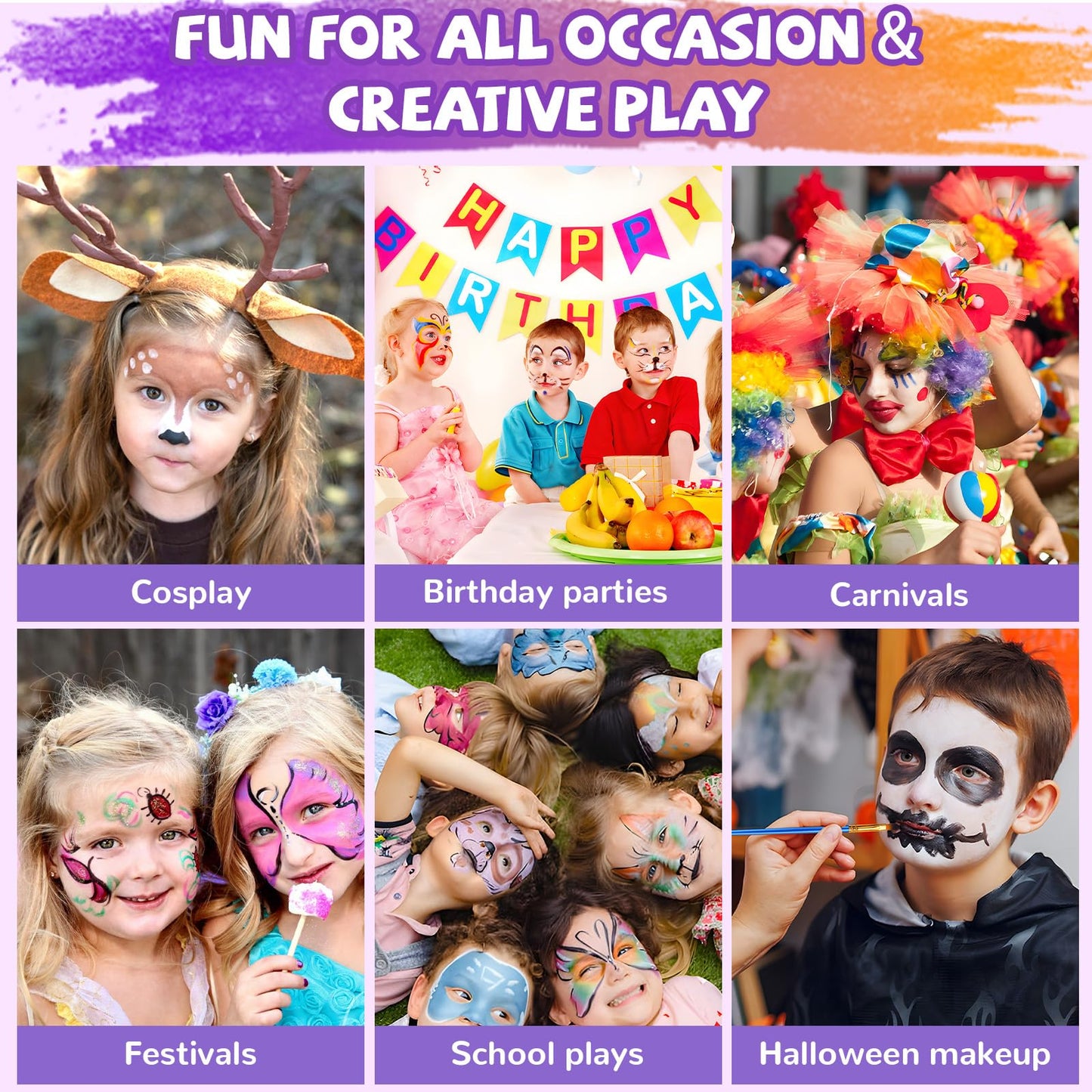 Professional Face Painting Kit for Kids – 42 Color Water Activated Facepaint Makeup Kit, Non-Toxic face Paint with Stencils, Gems, Brushes– for Halloween, Parties, Carnival, School Event & Festivals
