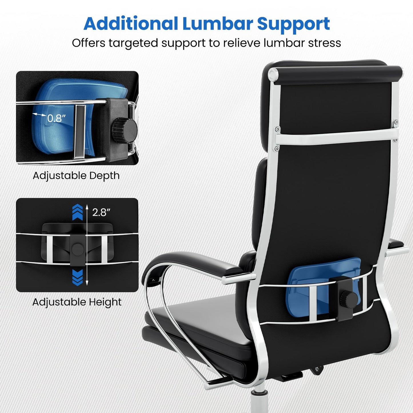 Giantex Ribbed Office Chair, High Back Ergonomic Desk Chair with Wheels & Rocking Function, Swivel Leather Desk Chair w/Arms & Removable Lumbar Support & Seat Cushions, Modern Executive Chair, Black