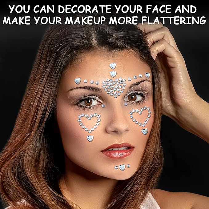 3 Sheets Self Adhesive Face Gems Stickers, Heart Gems Rhinestones Stickers, Bling Jewels for Makeup, Crafts, Home Decor Scrapbooking Embellishments(Laser Rhinestones)
