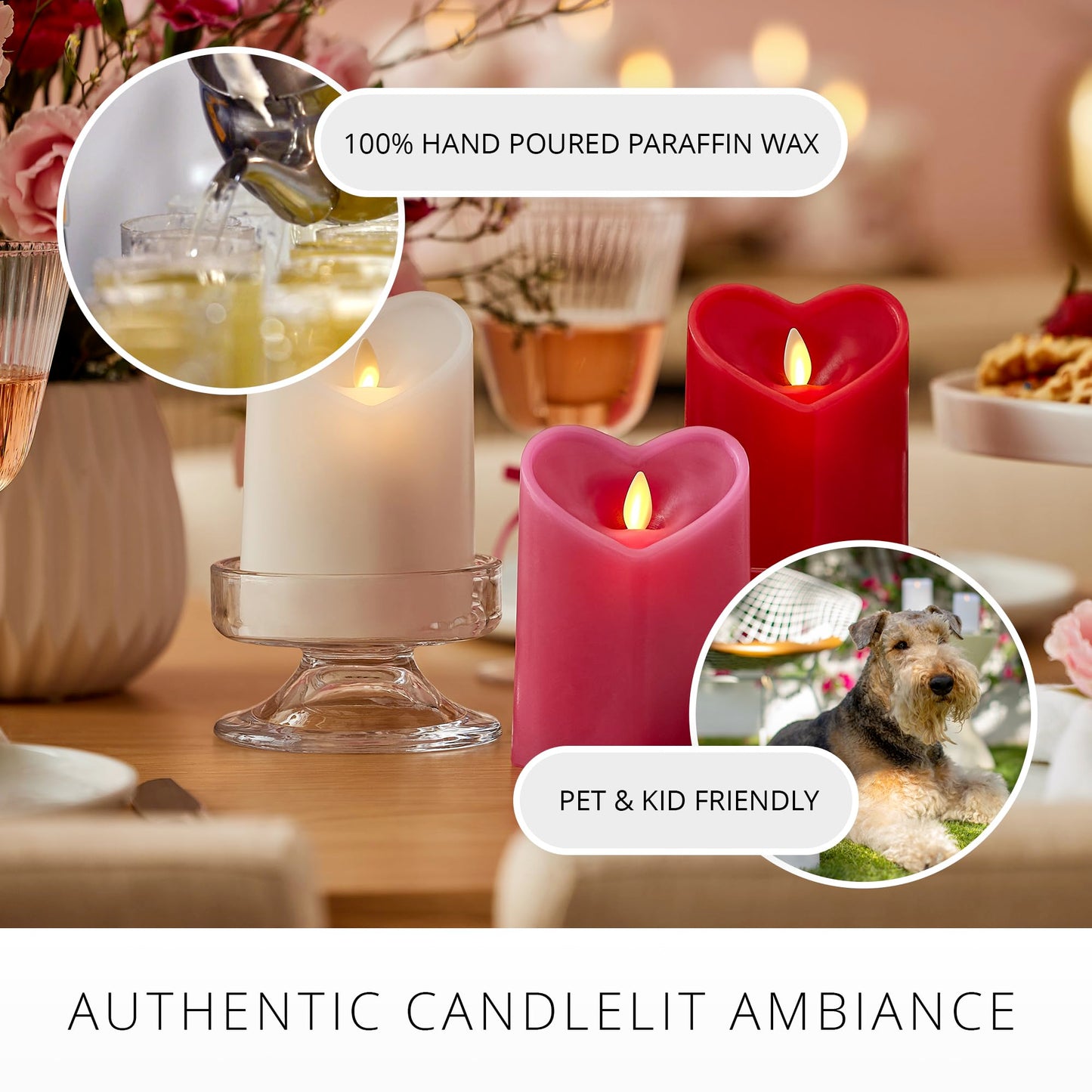 Luminara White Heart Shaped Pillar Candle - Flickering Real-Flame Technology - Remote Ready - Romantic Valentine's Collection - 3.5" x4.5"