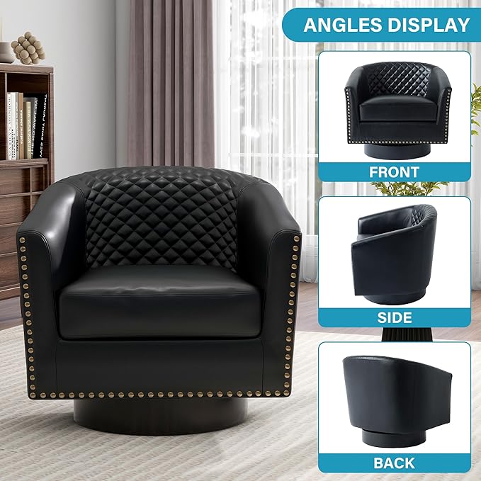 UIXE Faux Leather Swivel Accent Chair, Barrel Club Chair Modern Upholstered Armchair for Living Room, Comfy Single Sofa Bedroom Side Reading Seat - Brown
