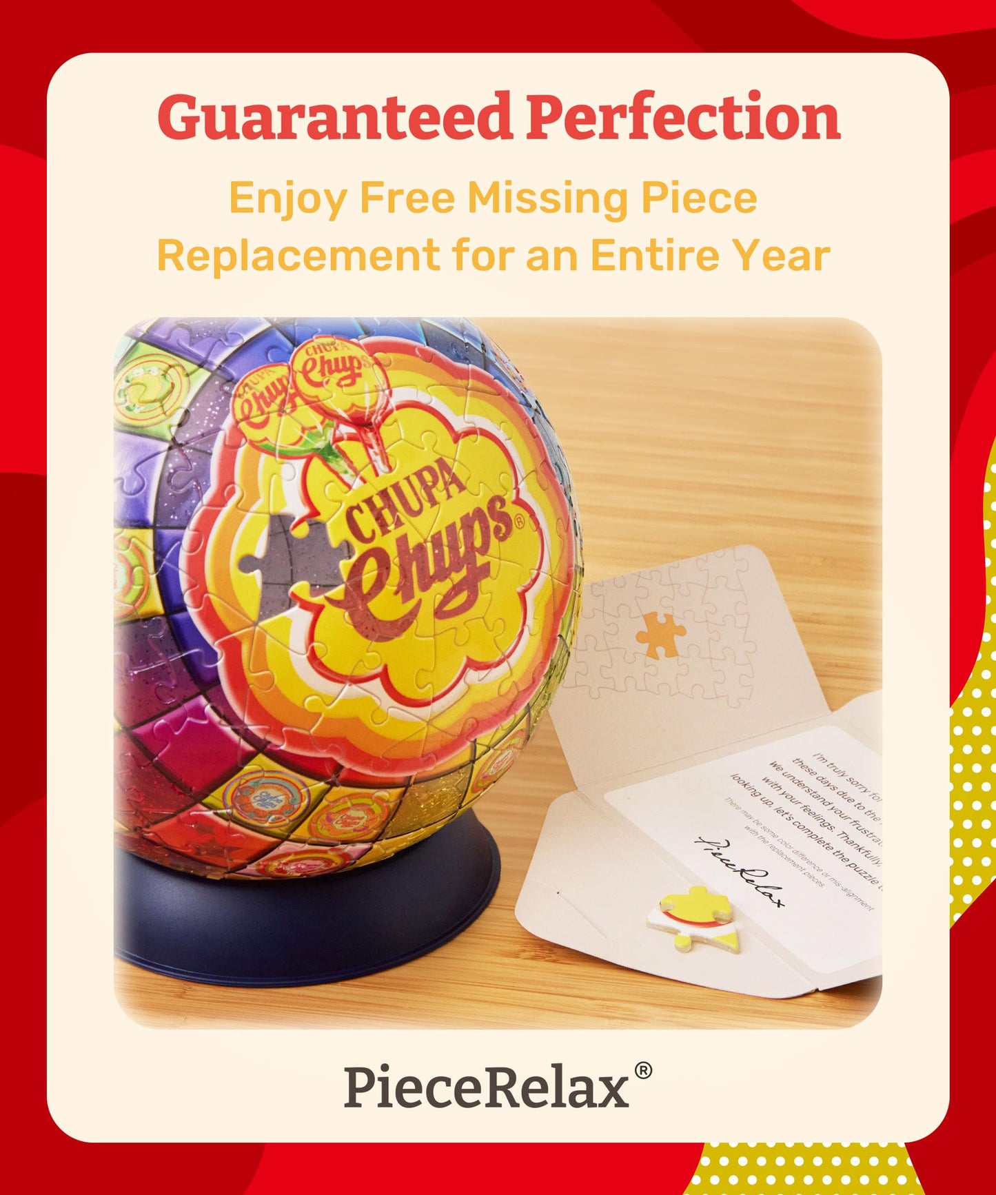 Chupa Chups X PieceRelax 3D Puzzle Ball 6-inch 240 Pieces - Timeless Memories - Chupa Disco Unique Gift & Home Décor with Curved Plastic Puzzle Pieces [A3905]