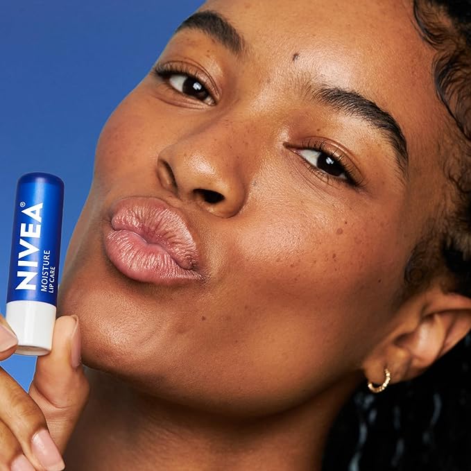 NIVEA Moisture Lip Care, Hydrating Lip Balm with Shea Butter, Nourishing Oils and Vitamin C & E, 3-in-1 Moisture, Repair and Nourish, Holiday Gifts for Self Care, 0.17 Oz Stick, Pack of 4