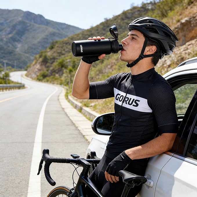 GOPPUS Insulated Water Bottle 20oz Stainless Steel BPA-Free Sports Bottle Ideal for School and Travel Silicone Spout Lid Prevents Leaks, Sweat, and Dust (Black)