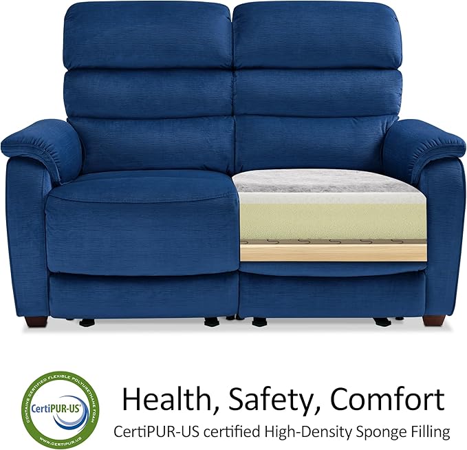 MCombo 87.2'' Wall Hugger Power Recliner Sofa with Drop Down Table, Reclining Sofa with Adjustable Headrest, USB Charge Ports, Reading Lamp, for Living Room, RVs, Fabric, ST258M3 (3-Seater, Navy Blue) | Zero Wall Hugger