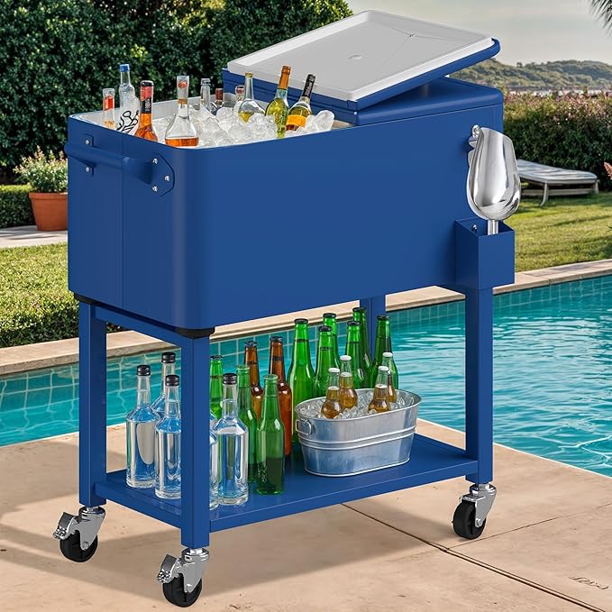 DWVO Ice Chest with Wheels,80 Quart Rolling Cooler with Bottle Opener Drainage