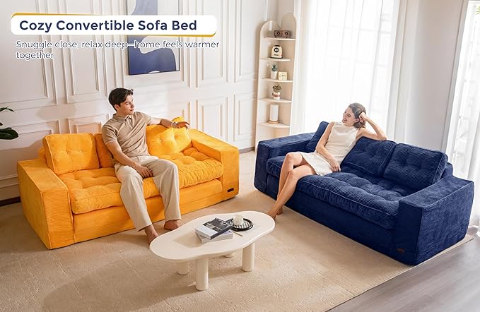 MAXYOYO Convertible Sofa Bed, Pull Out 3 Seater Sleeper Sofa, 2 in 4 Folding Couch Bed, Fold Out Floor Couch with Pillows for Living Room Bedroom Lounge, Navy