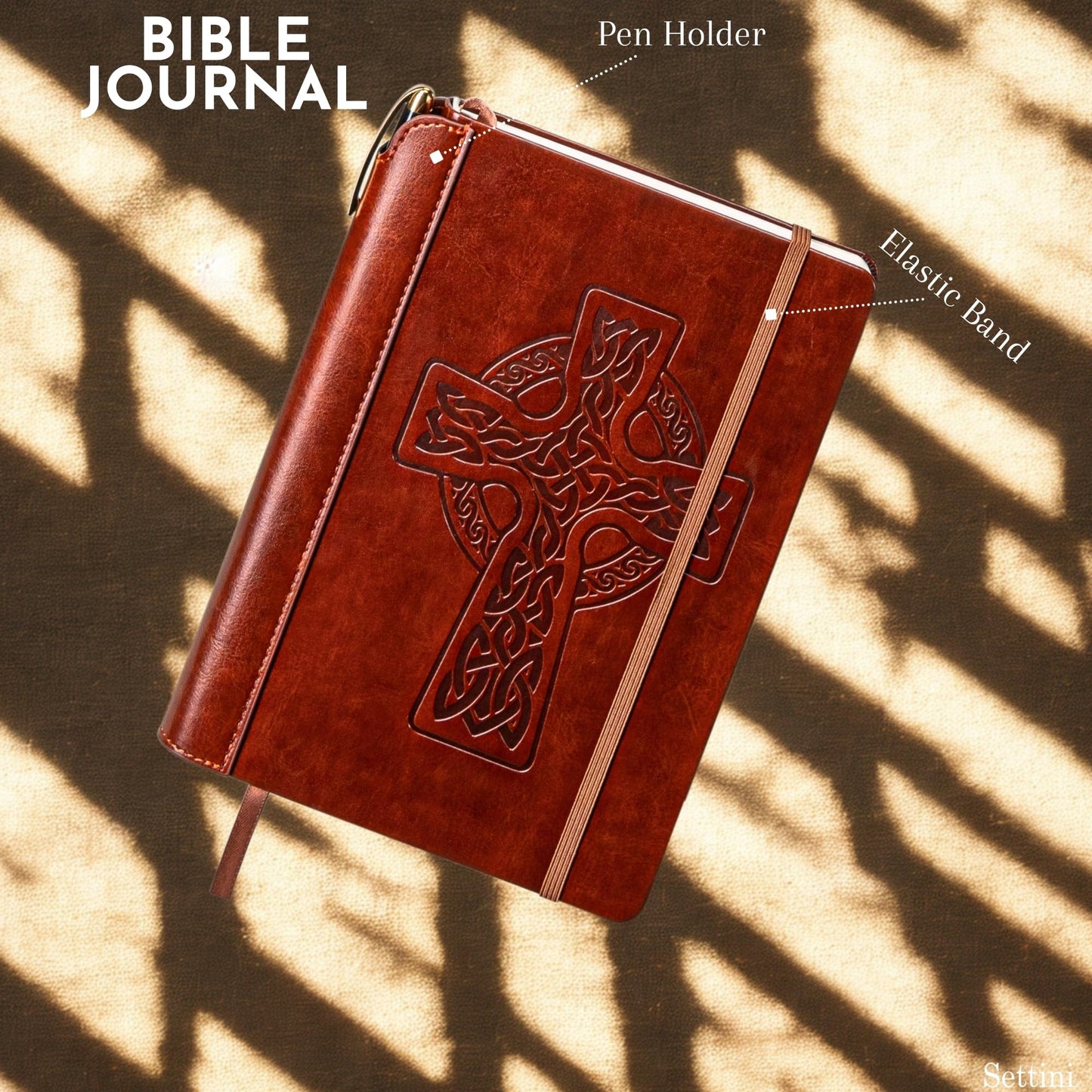 SETTINI® Lined Journal - Celtic Cross Journal for Writing Gift Set - Hardcover Vegan Leather, Includes Luxury Pen in a Unique Pen Holder, 192 Pages, 6 x 8.5 inches, Bible Journal, Birthday Gift