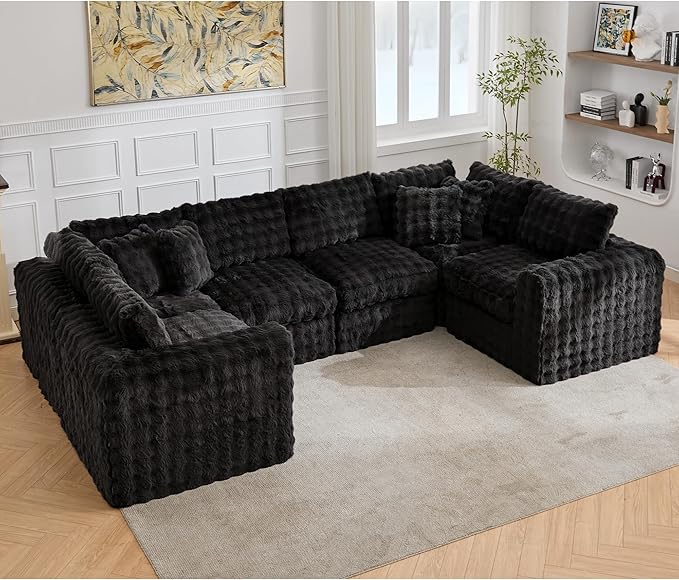 TYBOATLE 135’’ Boneless Slow-Rebound Memory Foam Couch, Cloud Sectional Couches for Living Room w/Upgraded Fabric, Deep Seat Comfy Fluffy U Shaped Modular Sectional Sofa w/Chaise