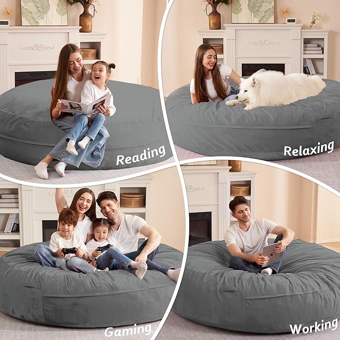 HABUTWAY XX-Large Bean Bag Chair: Giant 7' Memory Foam Furniture Bean Bag Chairs for Adults with Microfiber Cover 7Ft (Grey)