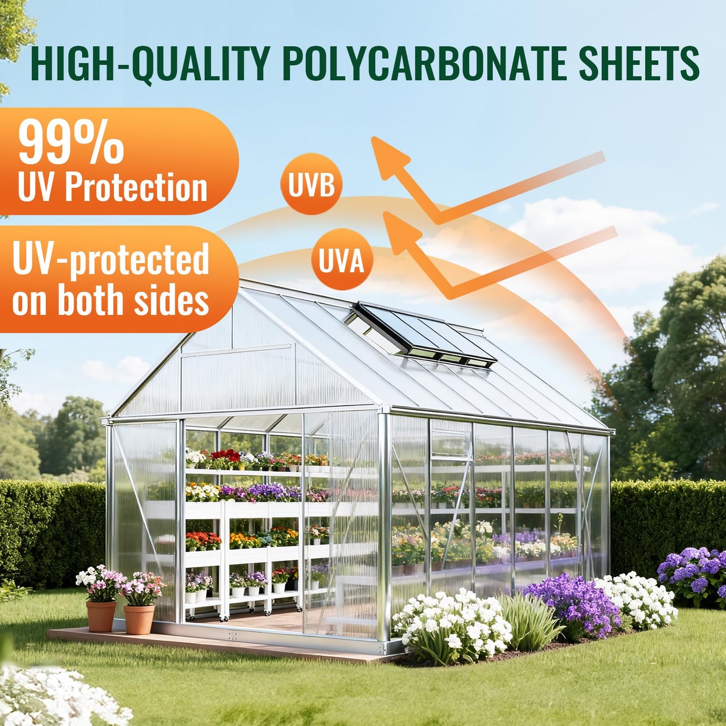 EVERECO 6 Pcs Polycarbonate Greenhouse Panels, 6'FT x 2'FT x 0.24" in Twin-Wall Polycarbonate Sheet, All-Season UV Protected Plastic Roof Sheeting for Greenhouse Covering/Outdoor Garden