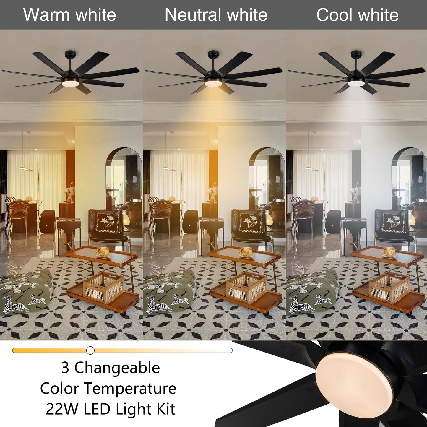 Oupavocs 72 Inch Ceiling Fan With Lights Remote Control, Large Ceiling Fan With Reversible Dc Motor And 3Cct Led, Chandelier Bla