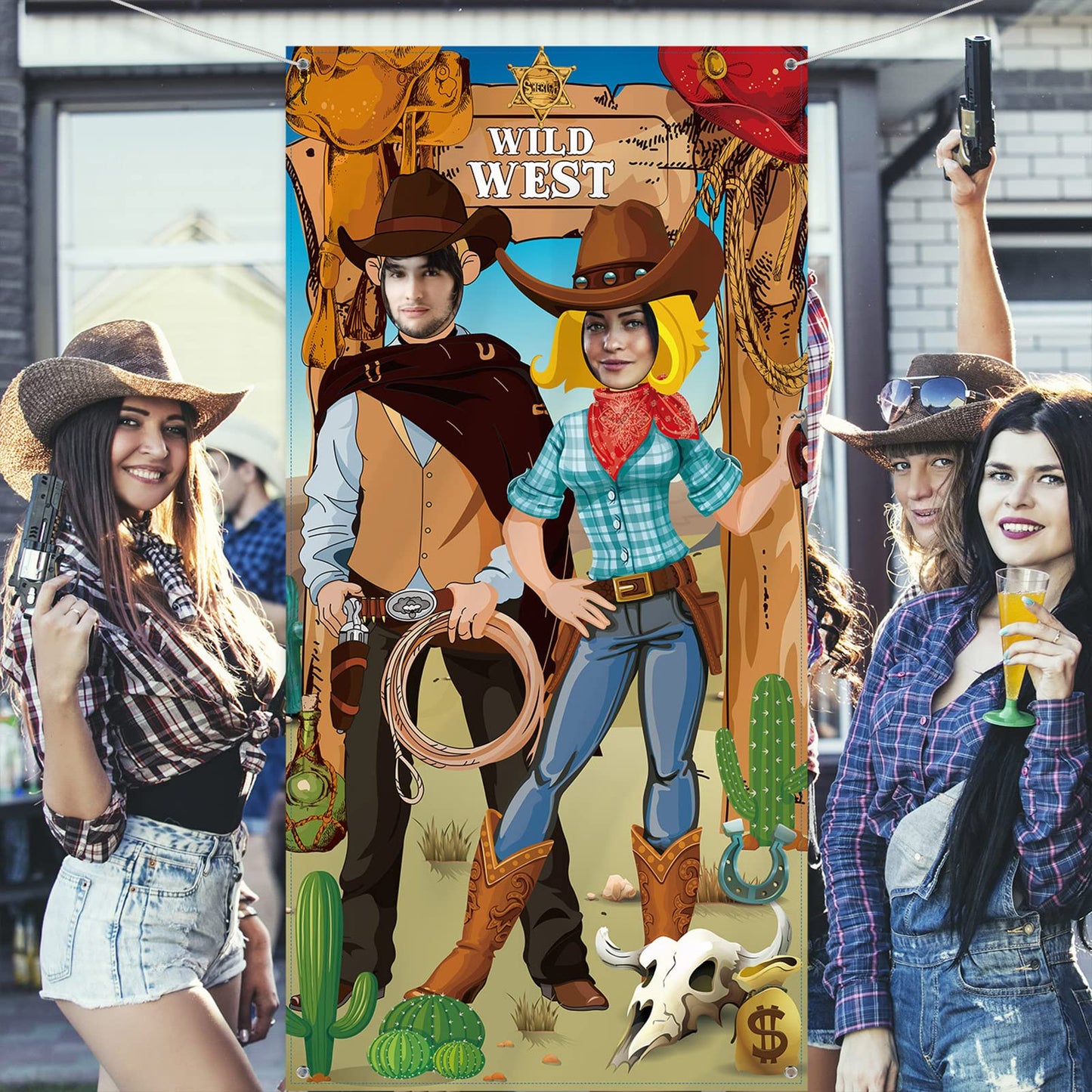 Blulu 6 x 3 ft Western Cowboy Backdrop Party Decorations - Wild West Rodeo Photo Booth Props Background & Door Banner with Funny Supplies for Birthday, Cowboy Theme Events Rustic Poster