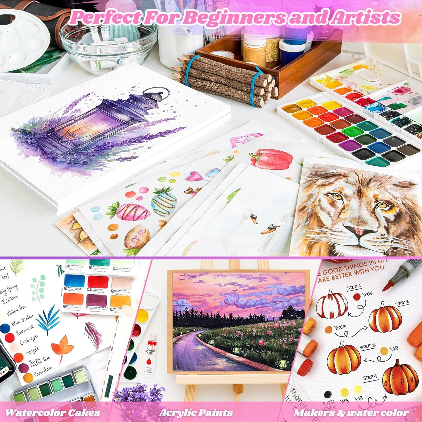 Watercolor Paper, Art Supplies for Adults Kids, 9"x12" Artist Sketch Easel Acrylic Painting Water Color Drawing Paper Bulk, Valentines Day Easter Gifts for 8 9 10 11 12 13 14 Year Old Teens Girl Boys