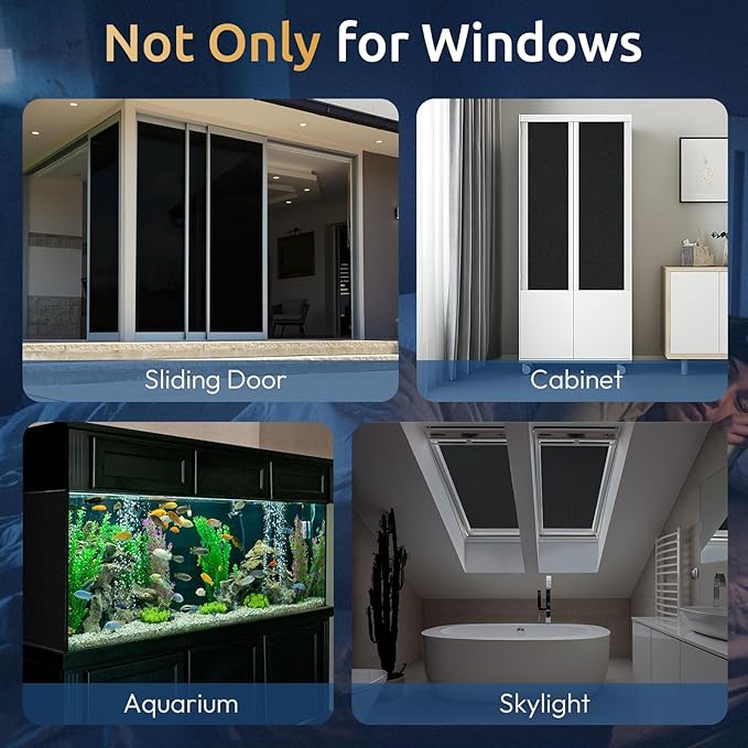 rabbitgoo Blackout Window Privacy Film with Tools Glass Bathroom Static Cling Sun Heat Blocking Light Darkening Removable Coverings for Home Bedroom Door UV Protection Sticker, 17.5 x 78.7 inches