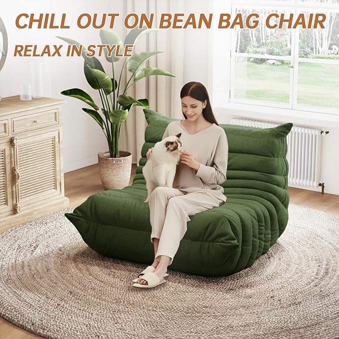 Selyteramy Oversized Bean Bag Chairs for Adults, Giant Beanbag Chair with Memory Foam, Comfy Lounge Chair Lazy Sofa for Apartment, Living Room, Bedroom, Office(Teddy Fabric)