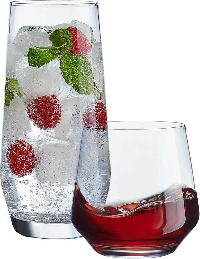 Le'raze Everyday Drinking Glasses Set of 8-4 Tall Highball Glass Cups & 4 Short Dof Drinking Glass, Kitchen Glasses for Co...