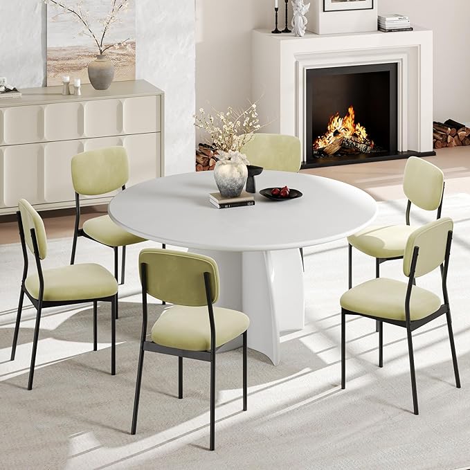 Einhomn Upholstered Dining Chairs Set of 6, Stackable Modern Dining Room Chairs, Kitchen Chairs w/Soft Velvet Backrest & Sturdy Metal Legs for Restaurant, Living Room, Light Green