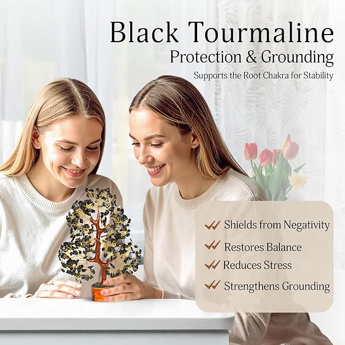 YATSKIA Black Tourmaline Crystal Tree of Life - Money Tree - Birthday Gifts for Women - Chakra Crystals and Stones - Positive Energy Gifts