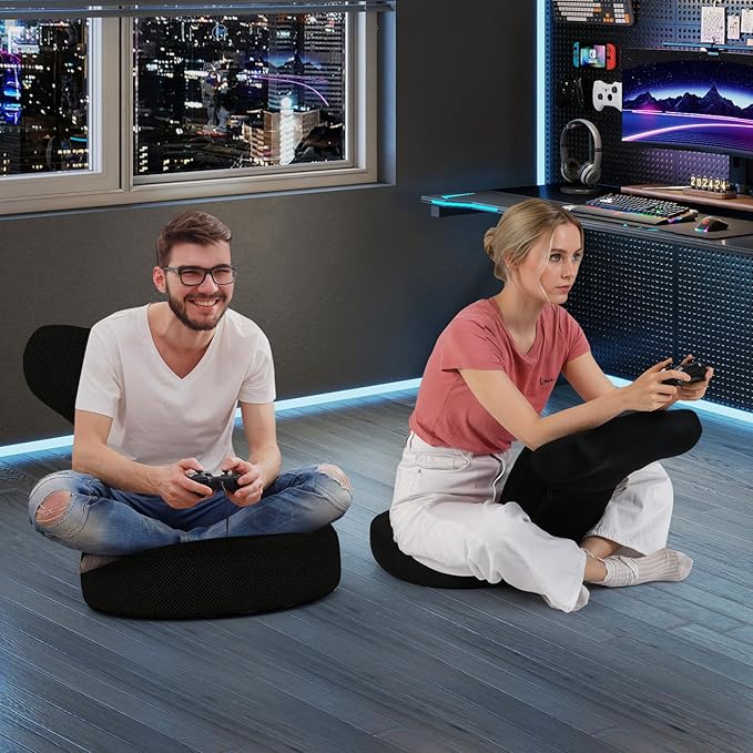 Giantex Floor Chair for Adults, Floor Gaming Chair with 5-Level Adjustable Backrest and 14 Headrest Positions, Breathable Mesh Cover, Seating Lounge Chair for Reading, Meditation, Watching TV (Gray)