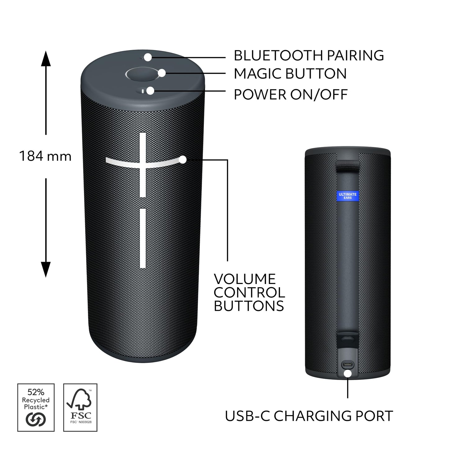 Ultimate Ears Boom 4 Portable Waterproof Bluetooth Speaker with 360-Degree Immersive Sound, Outdoor Floating Speaker, 15-Hour Battery, 147ft Range - Black