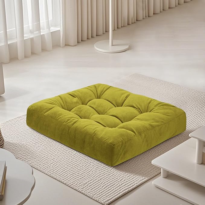 FlyGulls Meditation Floor Pillow 22×22 Inch 1 Pack Large Floor Cushions for Adults Square Tufted Corduroy Floor Pillows for Yoga Living Tatami Room Green