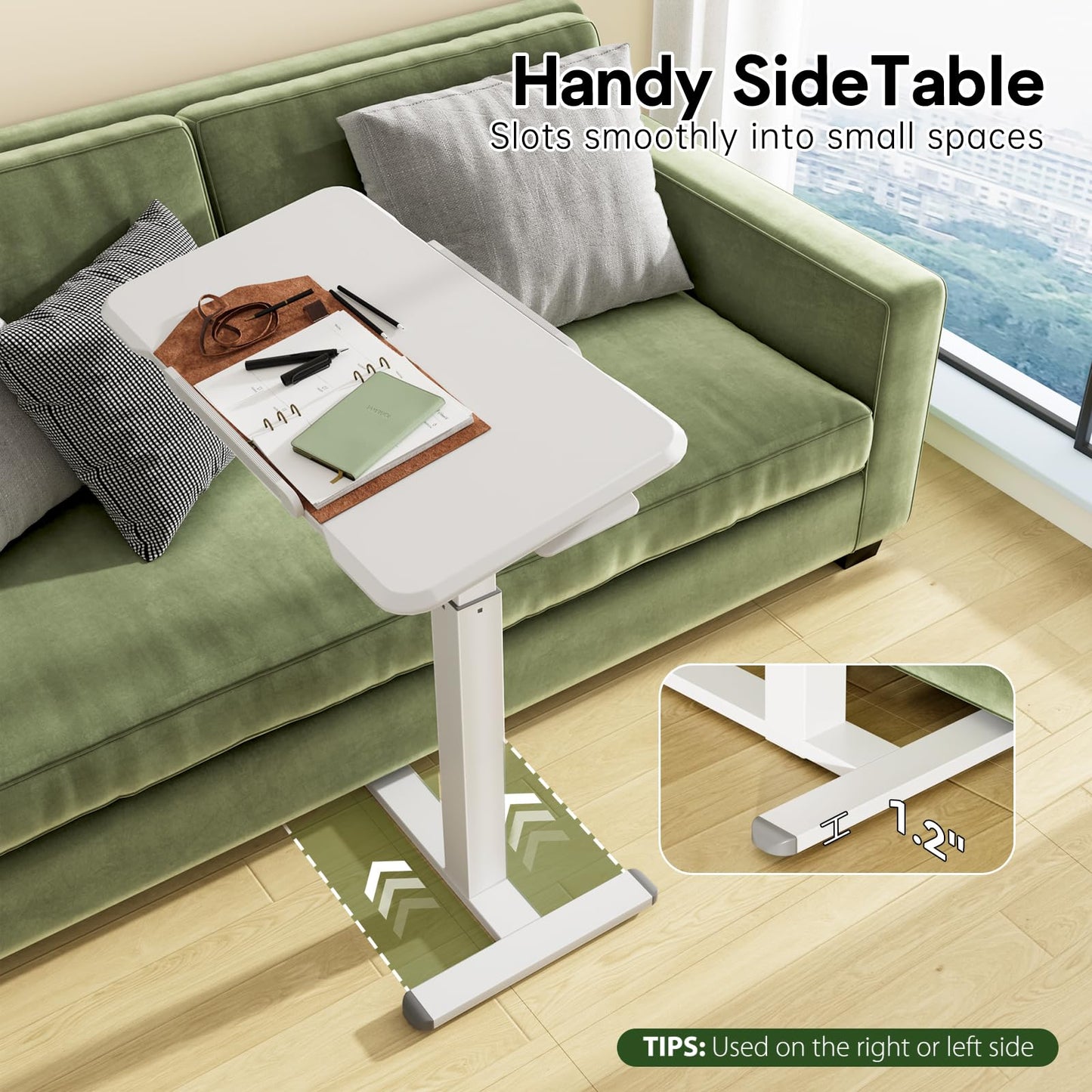 Gibbon Mounts Rolling Laptop Desk, 180° Tiltable Mobile Standing Desk Height Adjustable, Overbed Bedside Table, Portable Computer Desk with Wheels, Foldable Laptop Cart for Home Office, White
