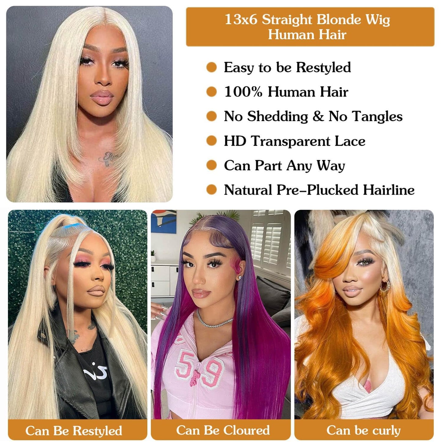 613 Lace Front Wig Human Hair 13x6 Transparent Lace Straight 613 HD Lace Frontal Wig Blonde Wig Human Hair Pre Plucked with Baby