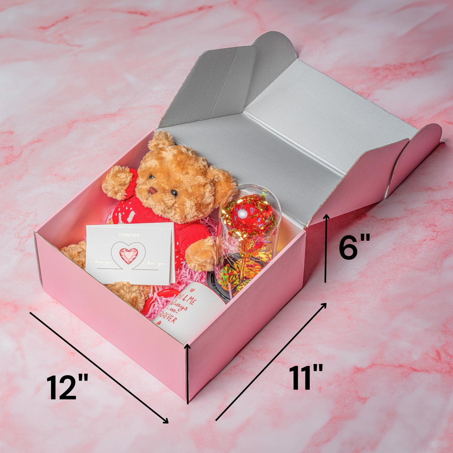 Ultimate Love Box 4 Piece Gift Set - 15oz Ceramic Mug, Soft Teddy Bear, Led Red Rose, Love Card - Romance Girlfriend Boyfriend Wife Husband Mom Dad Anniversary Birthday Valentines Christmas Gift