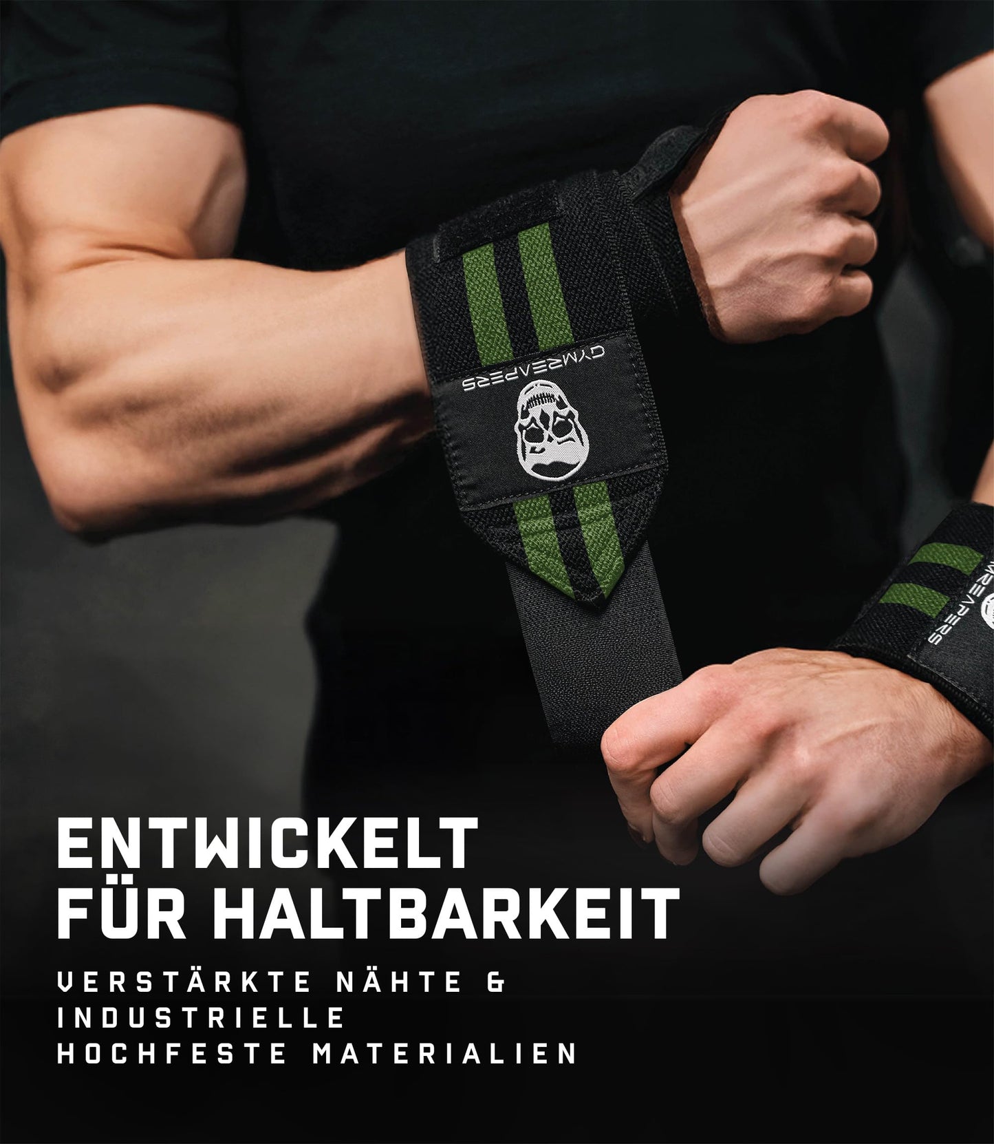 Gymreapers Weightlifting Wrist Wraps (Competition Grade) 18" Professional Quality Wrist Support with Heavy Duty Thumb Loop - Strength Training, Bodybuilding(Military Green,18")