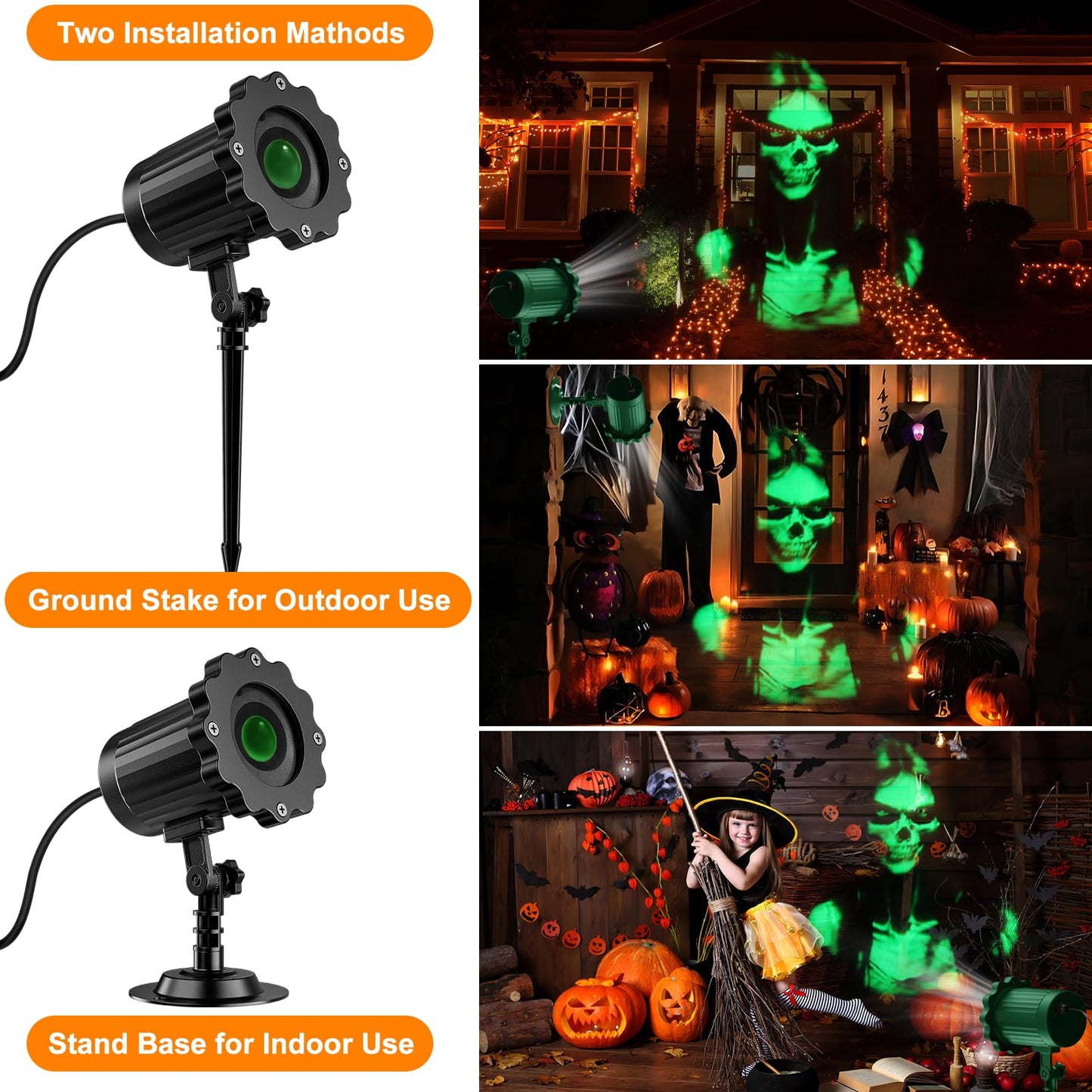 Halloween Projector Lights Outdoor,2025 Upgraded 3D Dynamic Skull Ghost Decorations Light,Clearer Skull HD Patterns,Night Light for Home Window Wall Halloween Decor