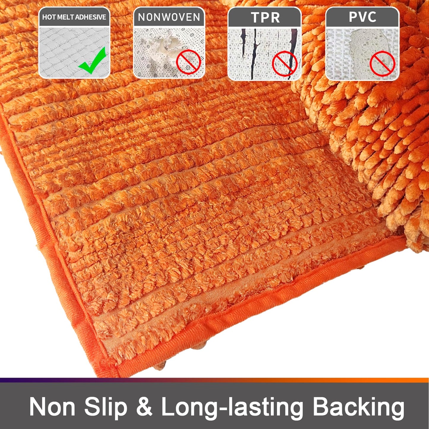 Civkor Orange Bathroom Rugs, Fall Bathroom Rugs Set with Non Slip Backing, Luxury Shiny Chenille Bath Mats Rug Machine Washable and Quick Dry, 31x20 and 24x16 Inch