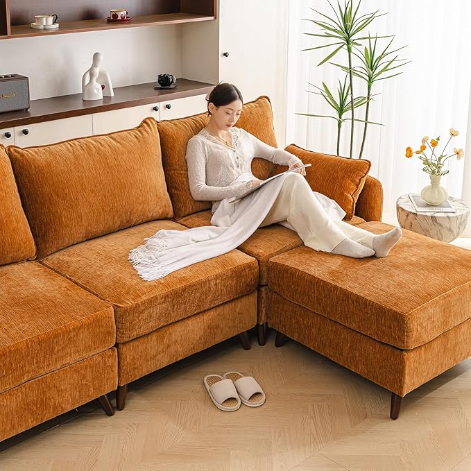 Rexulqo 104'' Modular Sectional Sofa with All Seats Storage, Oversized L Shaped Couch,Comfy Cloud Couches with Movable Ottoman,24.5'' Deep Seat,Large Sectional for Living Room,Bedroom,Velet,Yellow
